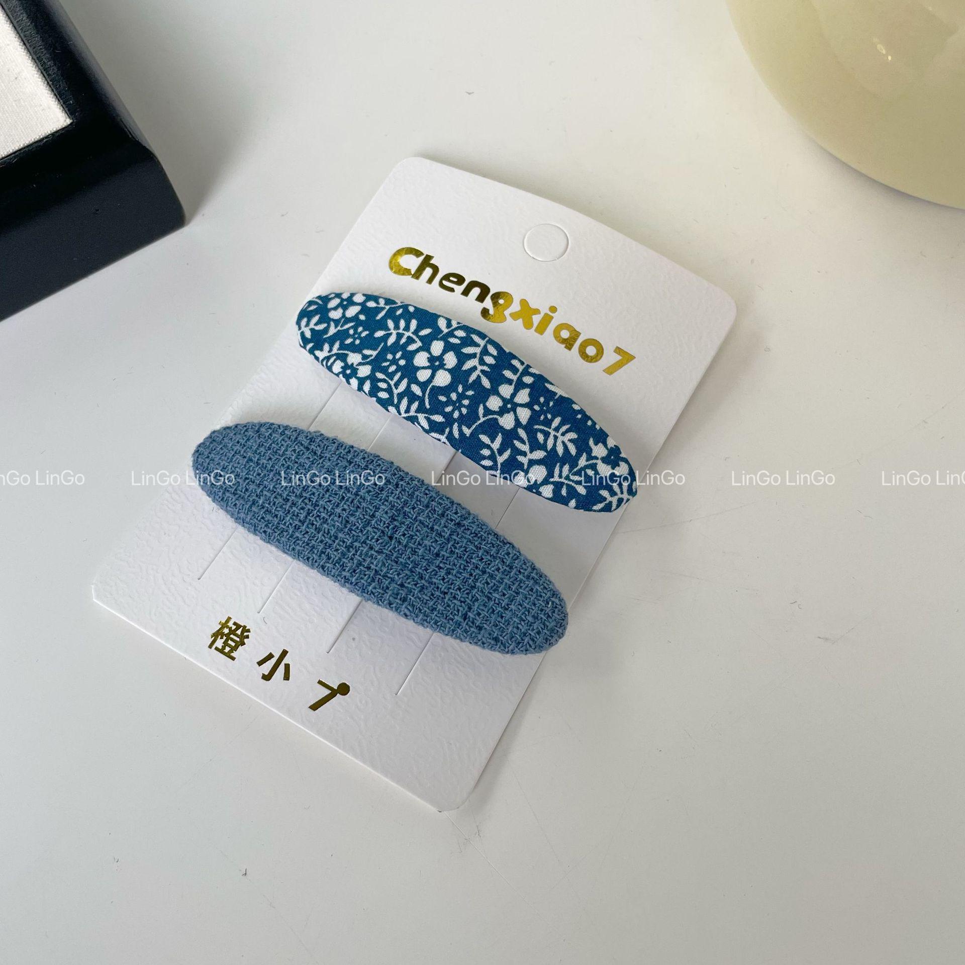 

Корейская синяя цветочная вышитая клетчатая заколка для волос для девочек