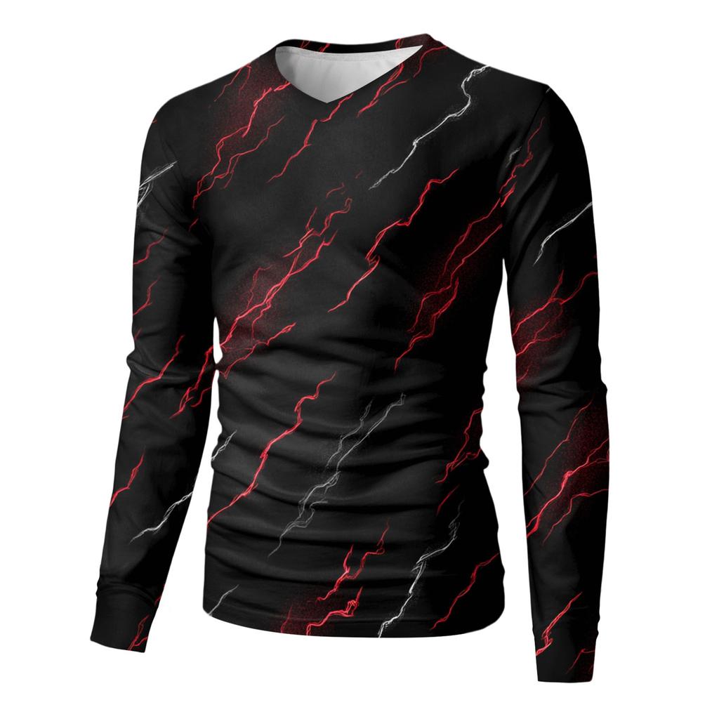 Pánské tričko s dlouhým rukávem s V-výstřihem, ležérní, módní, s potiskem