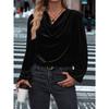 Fall Winter New Women's Long Sleeve Top, Slouchy Cowl Neck Velvet Blouse, Casual Clothing for Women European American Size