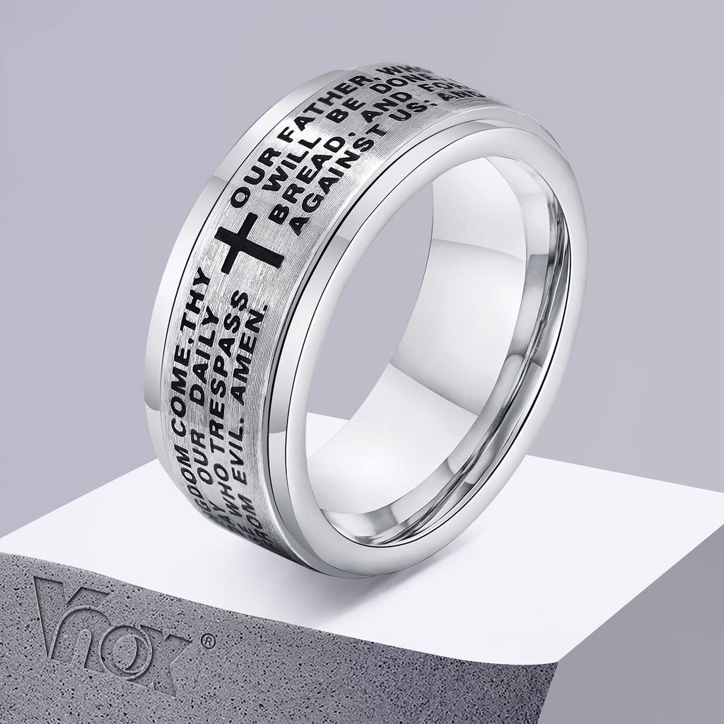 Vnox 8mm Spinner Kreuzring für Herren, Biblischer Gebets-Fingerring, Stressabbau Edelstahl Drehbarer Ring, Glaubensschmuck