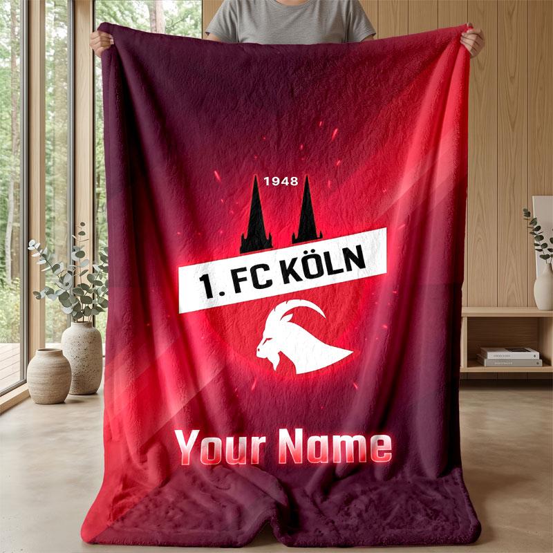 FC Köln Testo con Nome Personalizzato Coperta in Flanella Logo Calcio Coperta in Pile Personalizzata Regalo Speciale per Divano Camera da Letto Casa