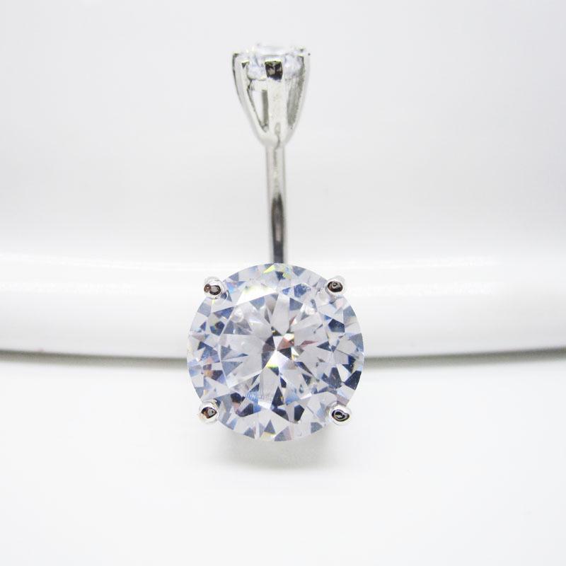 Stainless Steel Round Zircon Four-Claw Navel Ring Body Piercing Stud