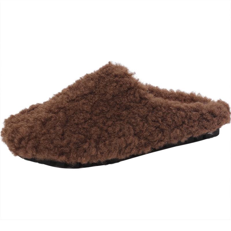 Internet celebrities popular girls casual bag head cotton shoes autumn and winter wear lazy slippers foreign style versatile flat bottom fluffy s
