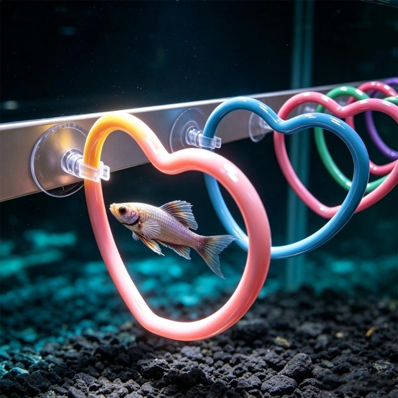 Suction Cup Mounted Hoop Set for Betta Fish, 6 Piece Swim Through Accessory for Small Water Habitat Display and Daily Activity Detail
