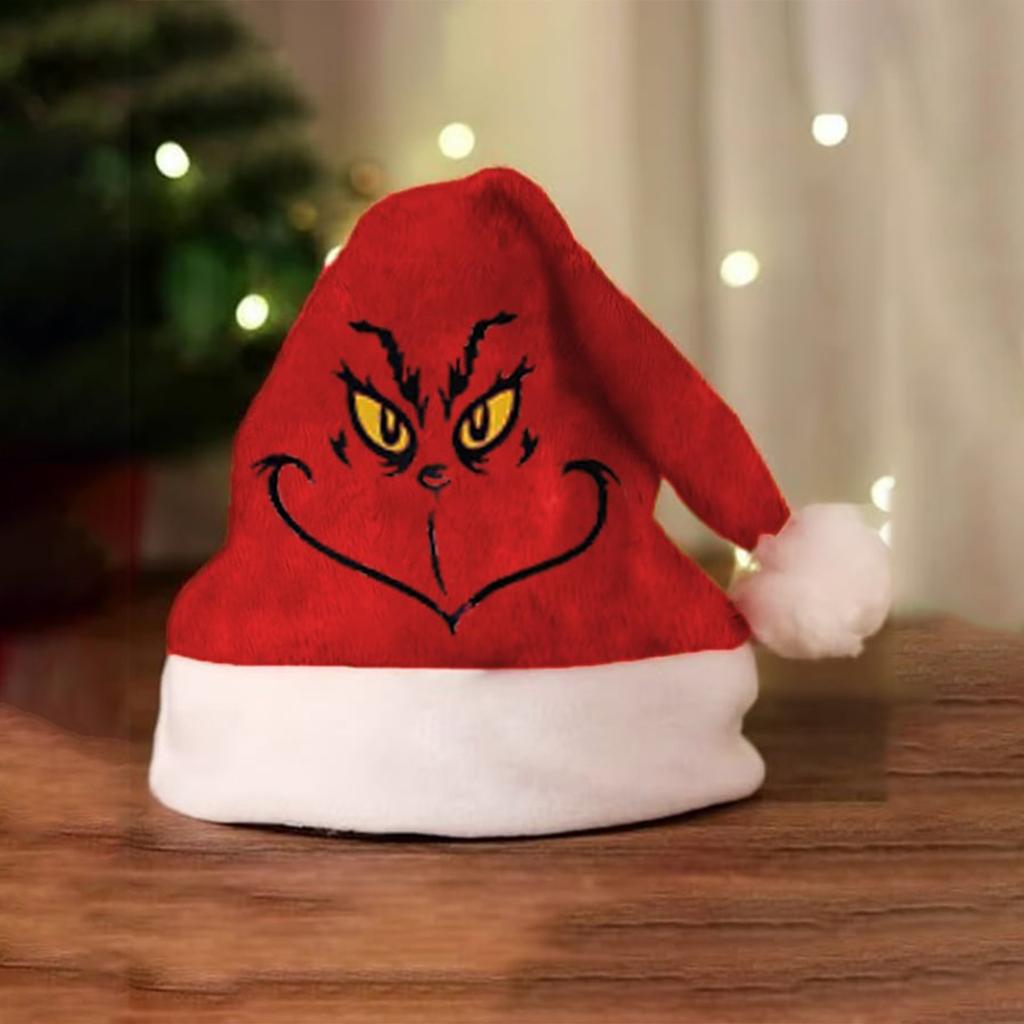 Festive Red Santa Hat with Unique Angry Face Design Perfect for Christmas Parties and Holiday Events