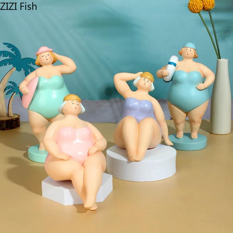 Beach Swimsuit Women Figures Statue Desk Decoration Ornaments Creative Plump Character Resins Sculpture Room Aesthetic Decor