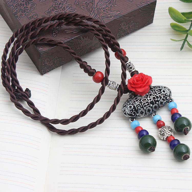 Original Ethnic Style Versatile Clothing Accessories Flower Pendant Temperament Long Necklace Retro Pendant Sweater Chain Autumn and Winter