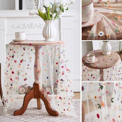 Transparente Tischdecke Dünnes Sichtbares Netz Bunte Blumenstickerei Runder Tisch