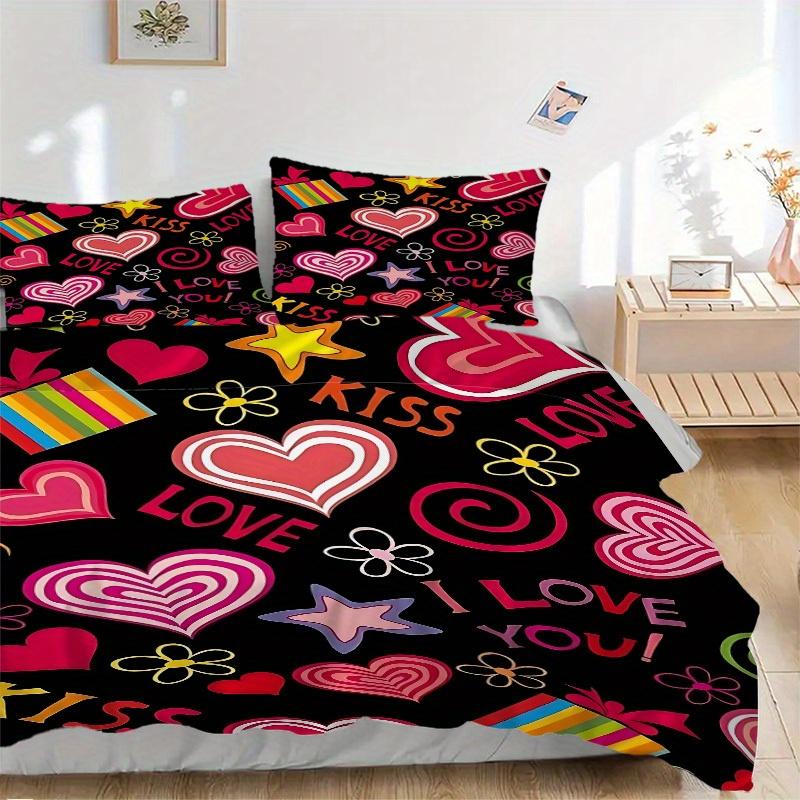 

3pcs love, kiss Bedding Set, Breathable and Soft, Suitable for Bedroom Decor (1*Duvet Cover + 1/2*Pillowcases, No Core) yy250821152 135x200cm