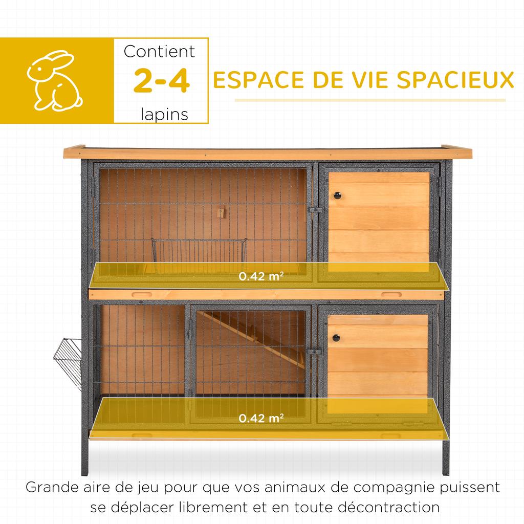 Outdoor Rabbit Hutch 2 Levels Asphalt Roof 4 Lockable Doors 122 x 50 x 101 cm Natural Wood Black