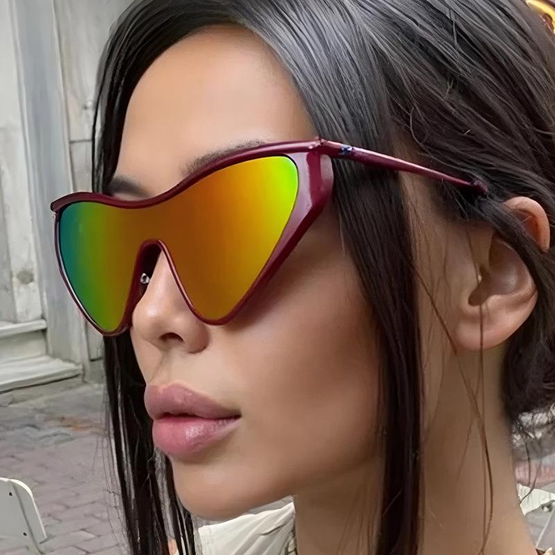 Women's sunglasses, men's and women's fashion metal one-piece cat's eye sunglasses