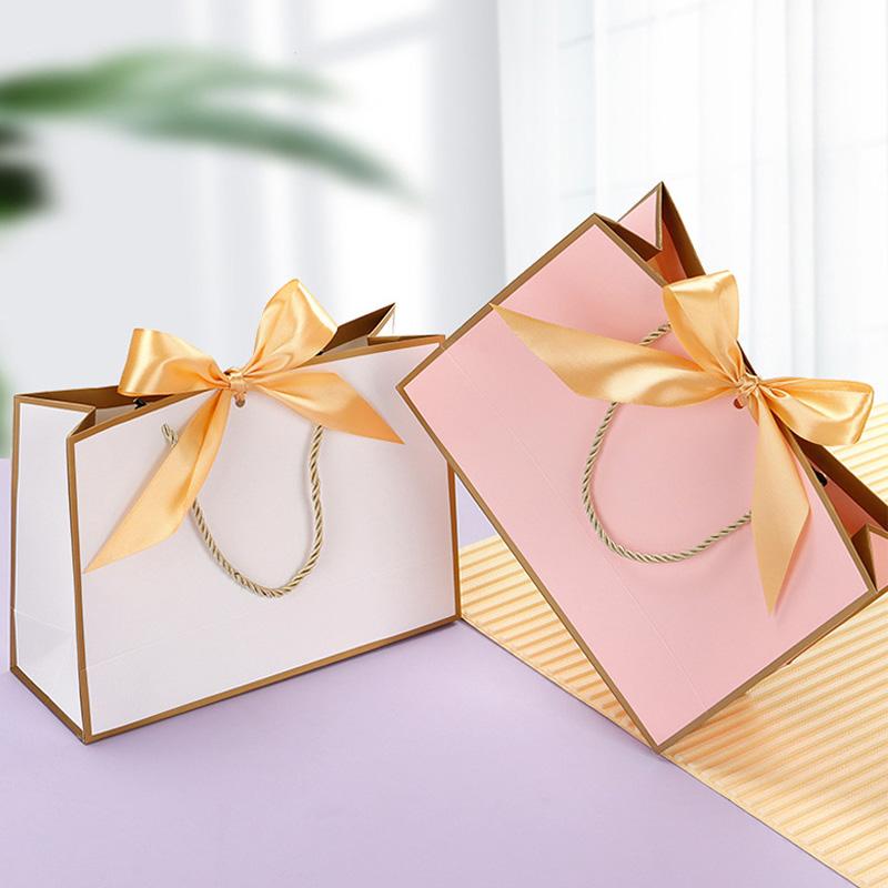 1 buc. Sac de cadou multicolor sac de hârtie pentru cadou pentru pijama haine hârtie kraft cărți fundă panglică portabil cu mâner