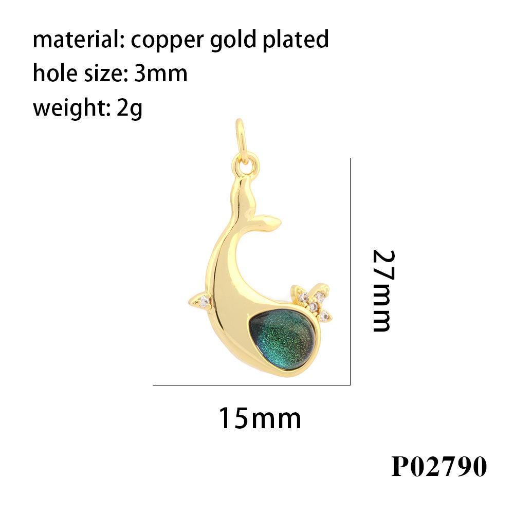 18K Gold Plated Copper Whale Pendant Necklace with Crystal Inlay - DIY Jewelry Material
