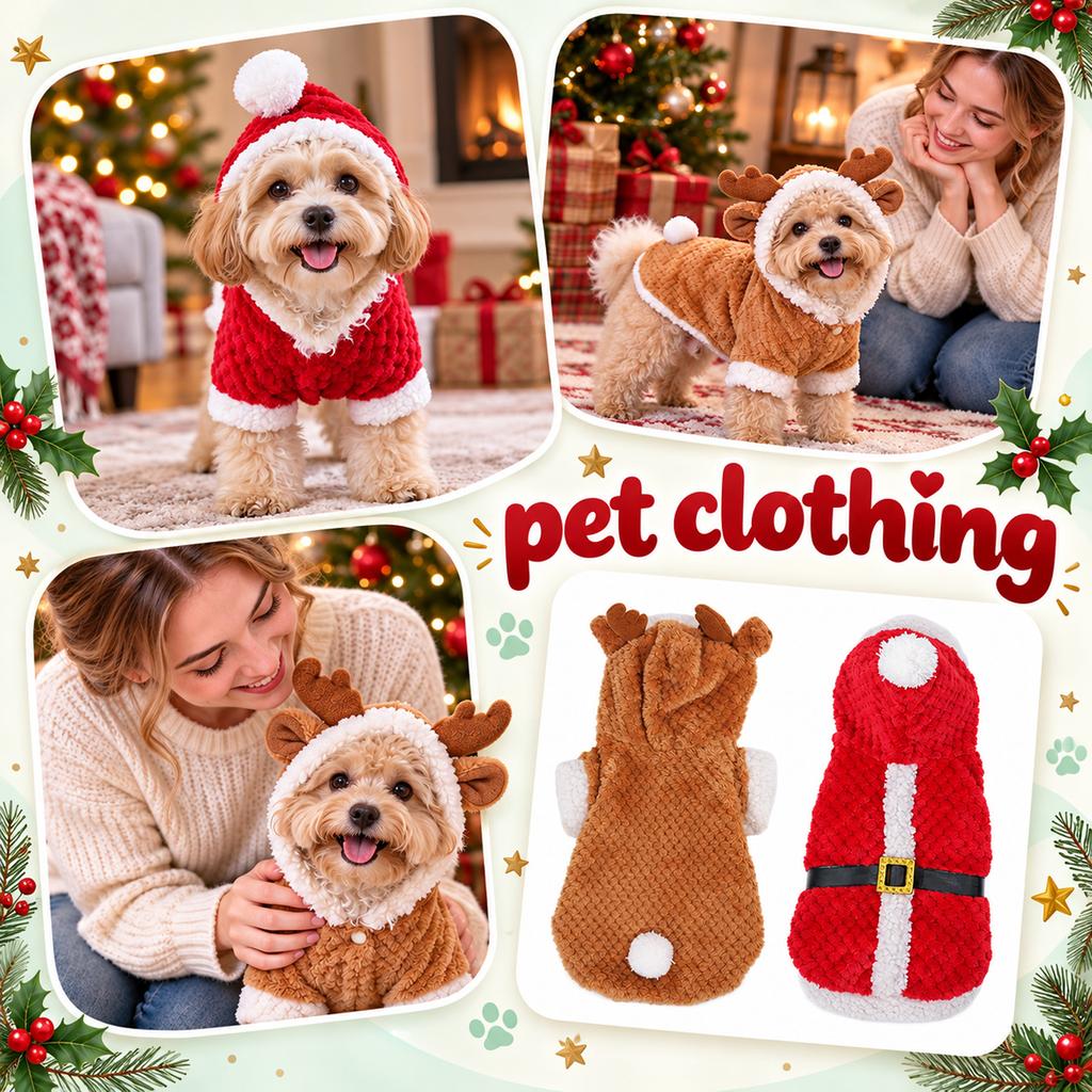 Dog Christmas Coat, Warm Winter Jacket with Red Santa Design, Thick Apparel for Small and Medium Dogs