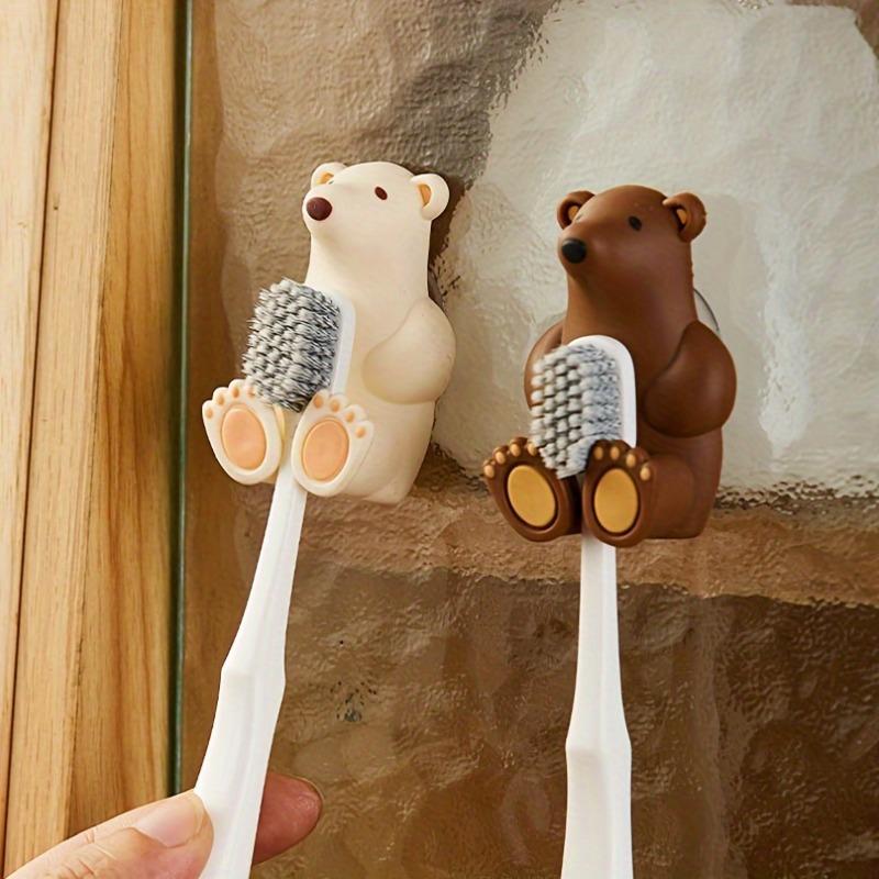 1pc Cartoon Silicone Toothbrush Holder, 3D Polar Bear No-Drill Wall-Mounted Suction Cup Style Toothbrush Rack, for Hanging Small Items