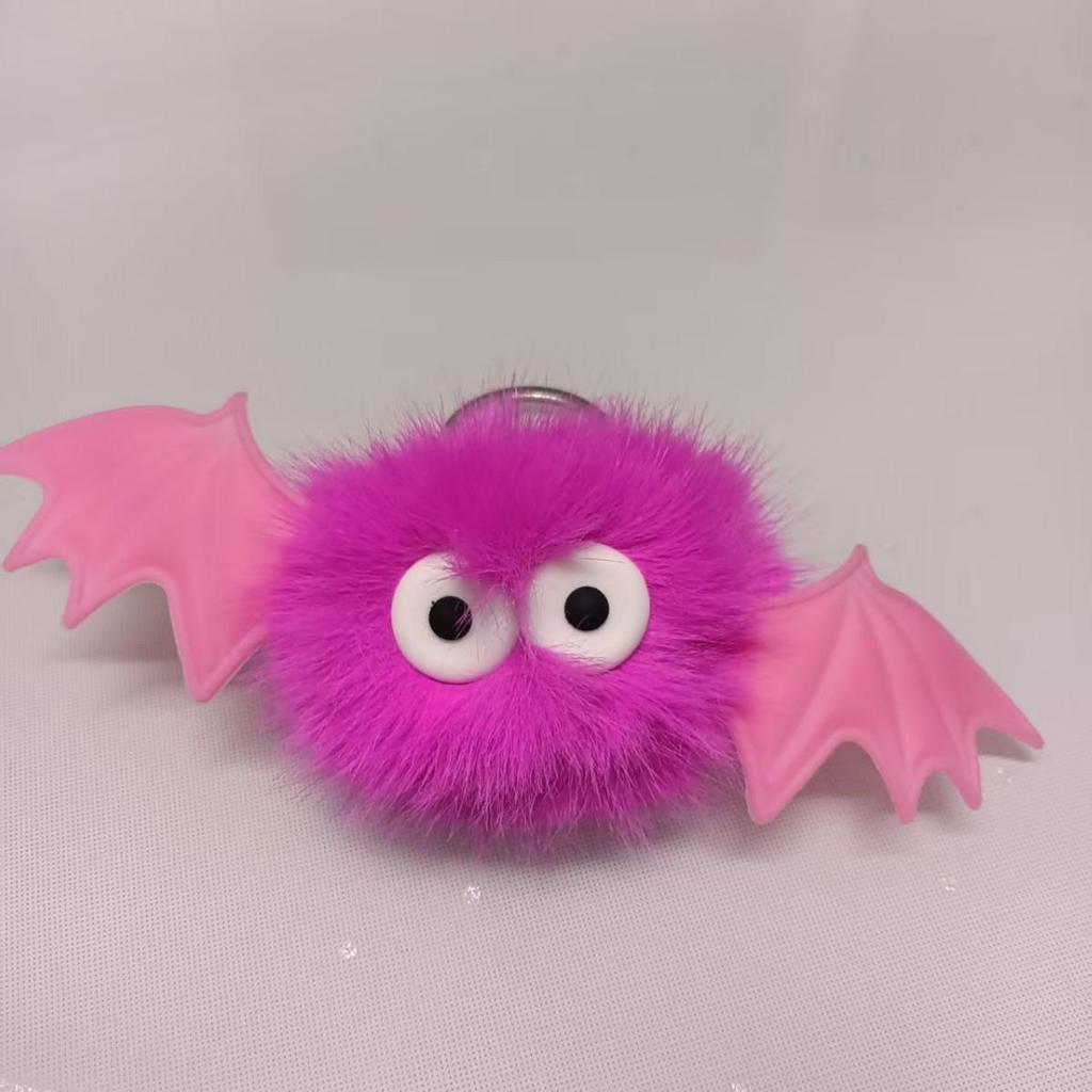 Halloween Bat Pompon Keychain: Cute Plush Bag Charm 
