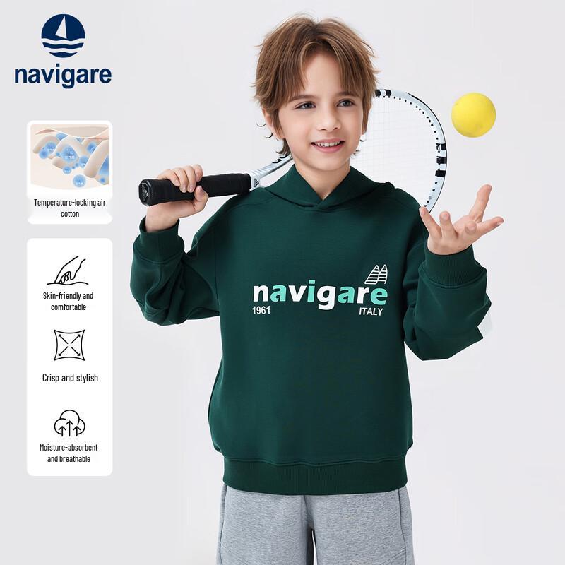 Navigare Boys  Thermal Hooded Sweatshirt with Sailboat Lettering 150