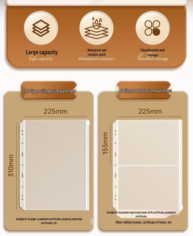 Family Document Storage Bag: Leather Magnetic Buckle A4 Album for Certificates, Receipts & Documents