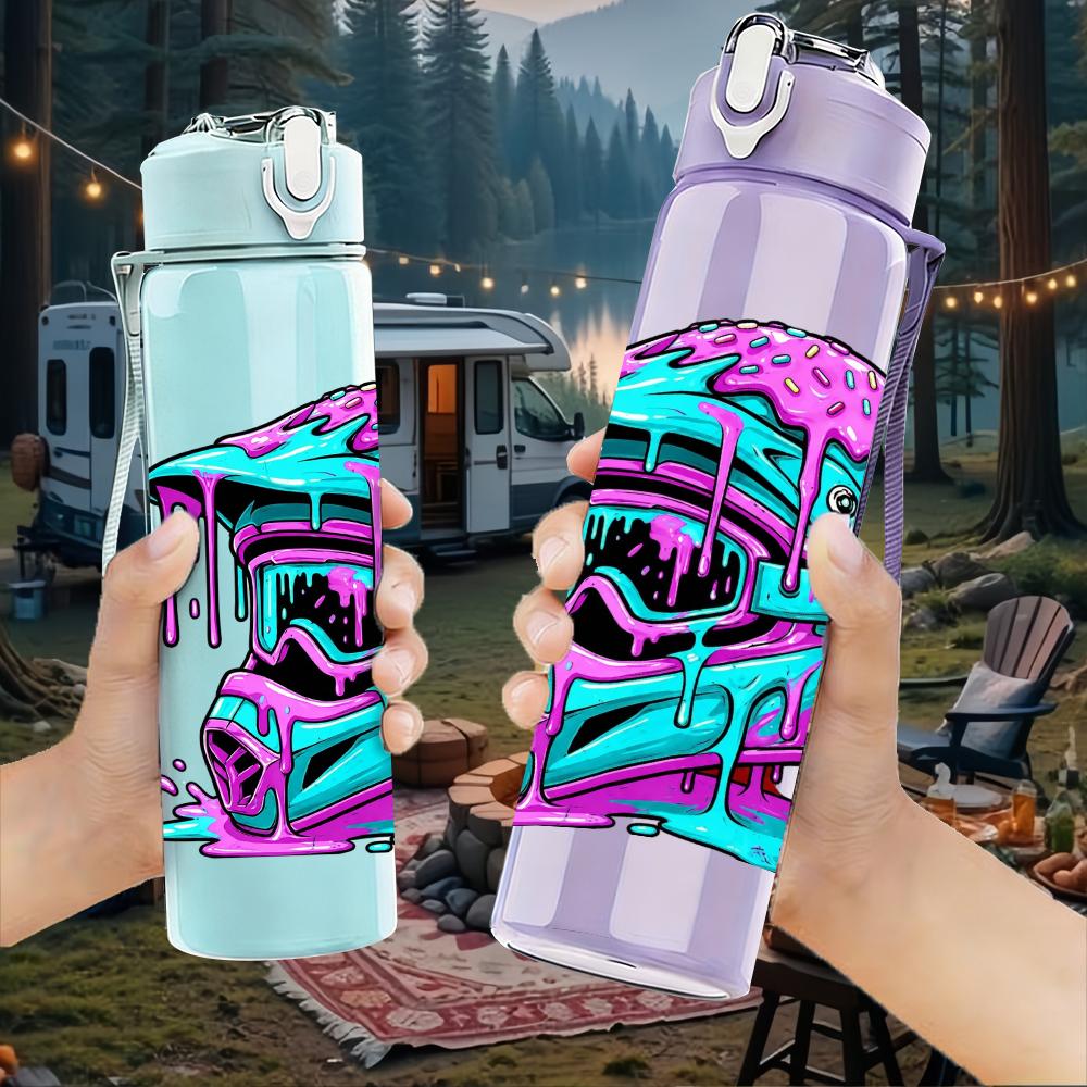 1PC Color Racing Helmet Splash Art 750ml Color Plastic Water Bottle Leakproof Flip Straw Lid For Sports Office Home Use