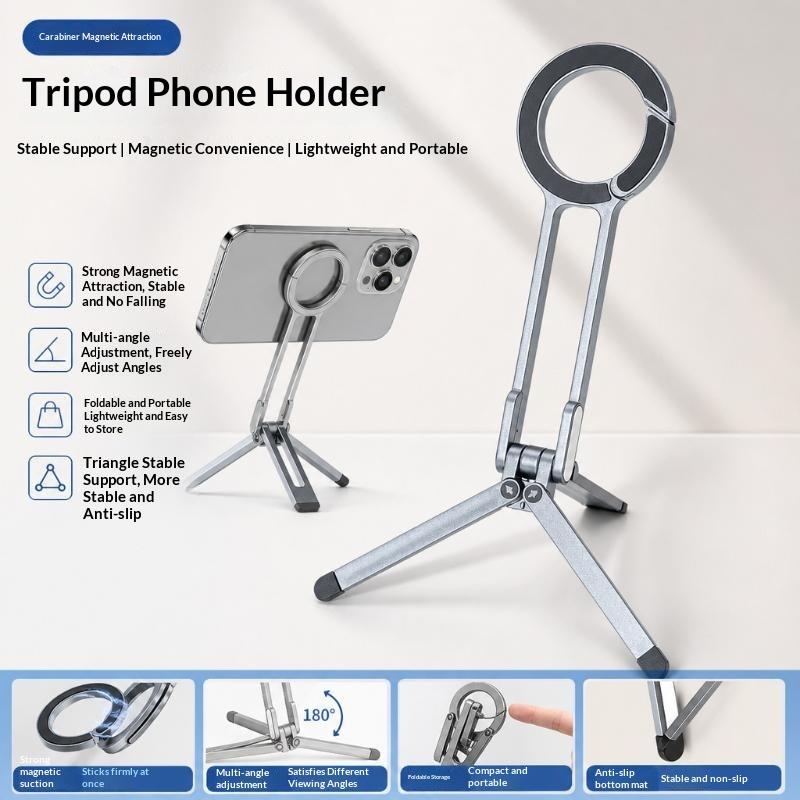 Multi Angle Magnetic Tripod Phone Stand Durable Alloy Foldable Portable Bracket for Travel Outdoor Shooting Daily Entertainment