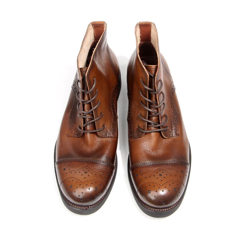 Cowhide Men's Boots Genuine Leather Shoes Men Brogues Ankle Boots Handmade Retro Leather Boots Luxury Men's Formal Shoes