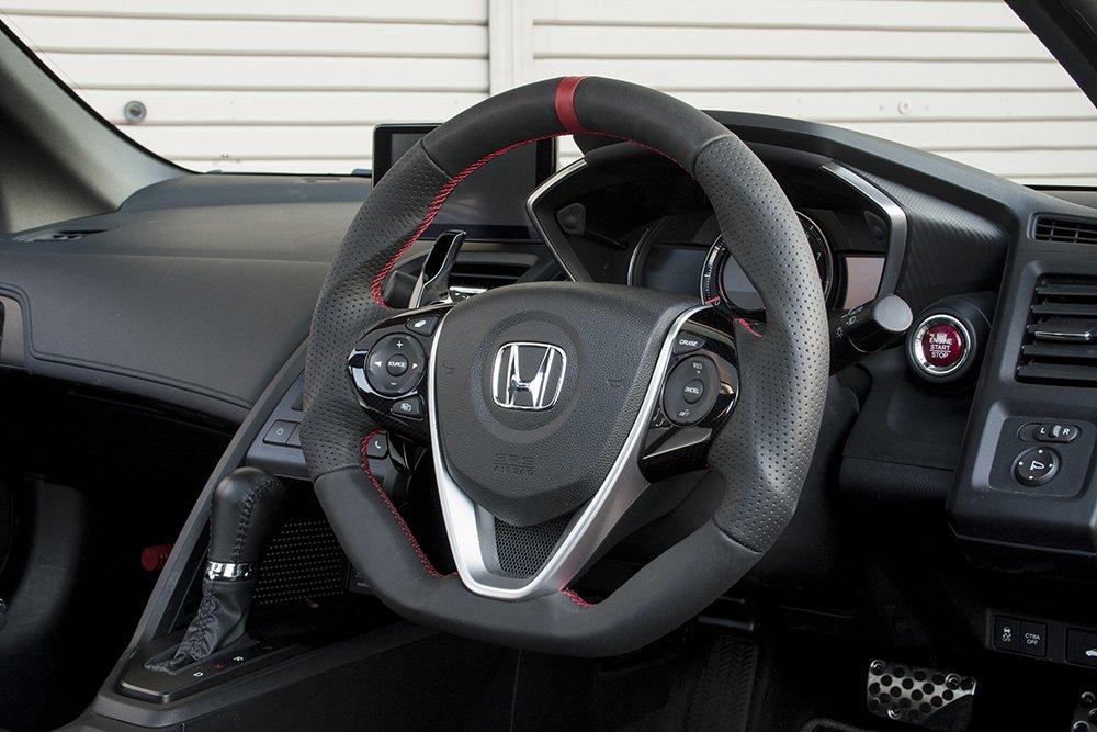 KENSTYLE Original Steering Wheel HB02 for Honda S660 Black Leather with Red Line (JW5) (Red Stitching)
