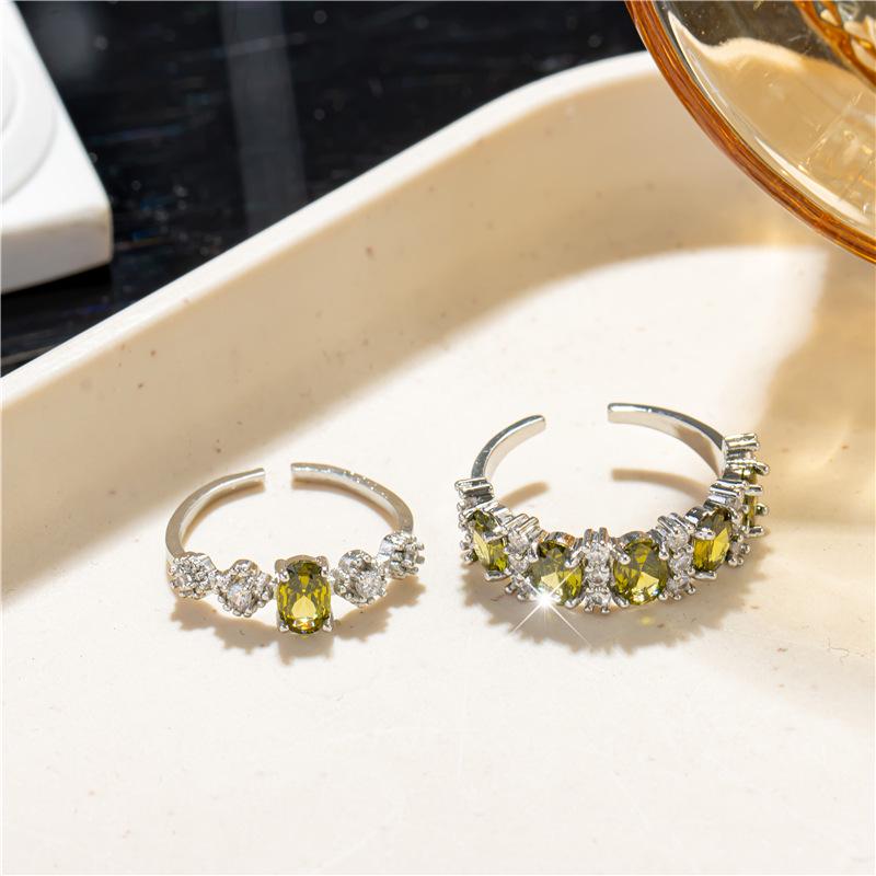 Korean Olive Green Zircon Open Ring: Women's High-End, Versatile, Trendy Index Finger Fashion Accessory