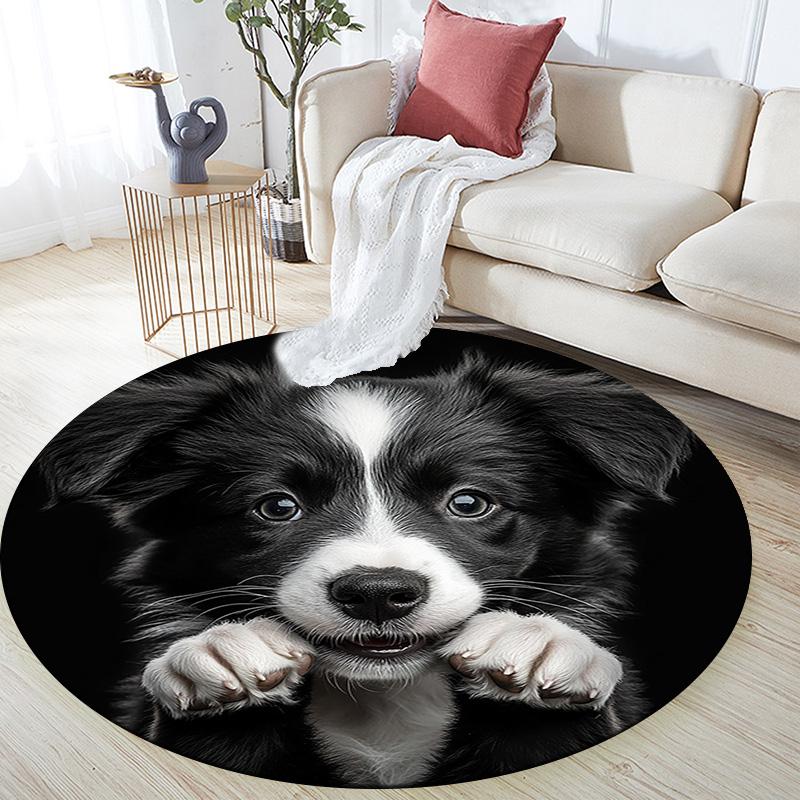 Adorable Puppy Round Area Rug,Carpet Rug for Living Room Bedroom Sofa Playroom Decor,Non-slip Floor Mat