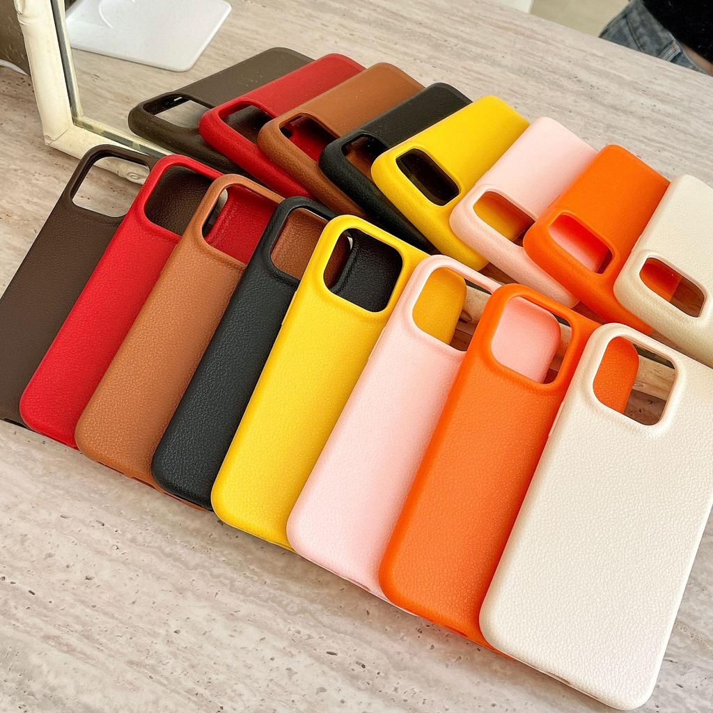 Solid Color Leather Texture Phone Case for iPhone 14/15/16 Pro Max