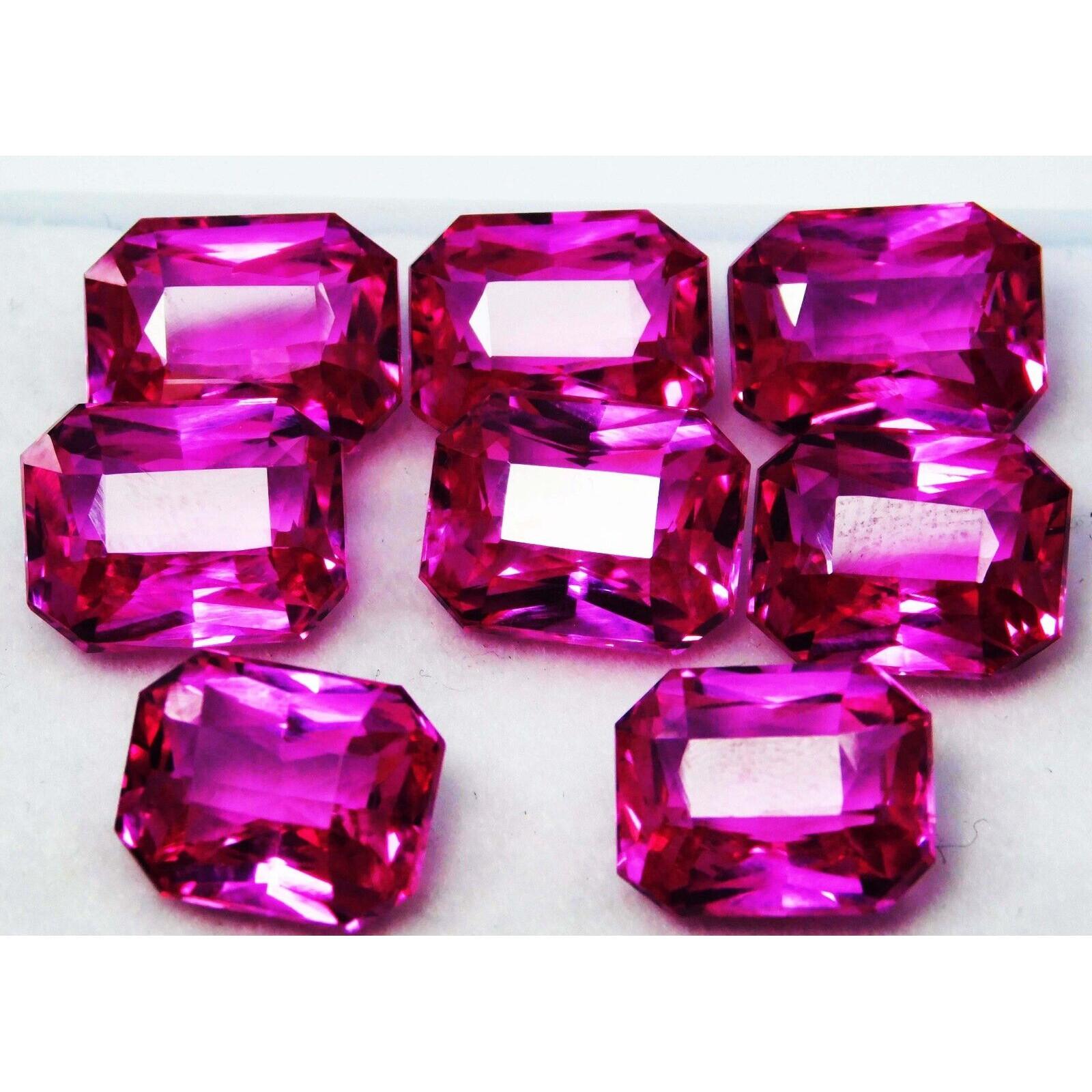 

67.85 Ct Natural CERTIFIED Sapphire Pink Color Emerald Cut 8 Pcs Loose Gemstone ys-2354 13.2 mm рожевий