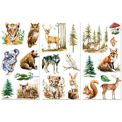 1set 3 Sheets 3 Styles PVC Waterproof Decorative Stickers Self Adhesive Decals for Furniture Decoration Animals 300x150mm 1 Sheet/style