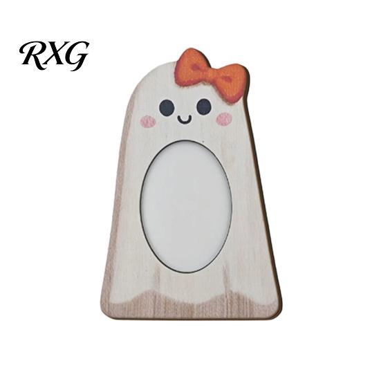 Ghost Theme Home Ornament Halloween Wooden Photo Frame, Pumpkin/Ghost Picture Frame for Wall Rustic Wood Holiday Gift Hanging or Desktop Display,