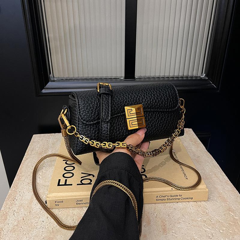

Елітна модна маленька квадратна сумка 2024 Нова універсальна сумка на ланцюжку з візерунком лічі Сумка через плече Сумка-месенджер чорний