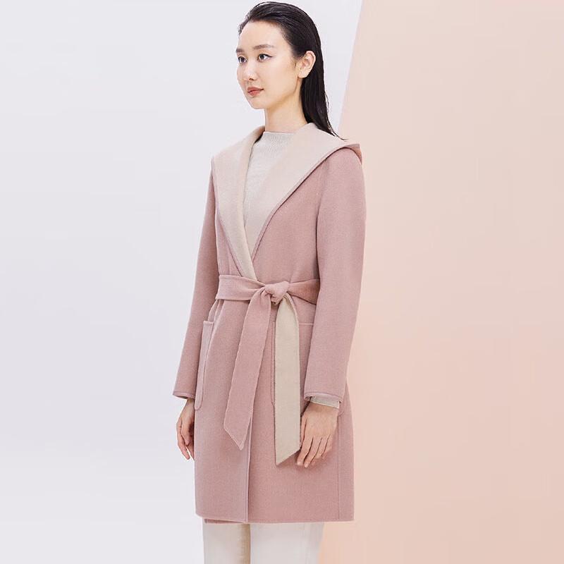 JESSIE Women's Hooded Belted Wool Blend Mid-Length Coat