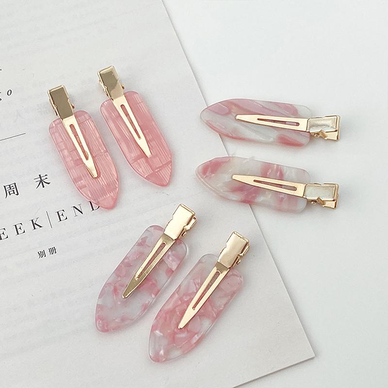 2Pcs Korean Style Hair Styling Tool Simple Pink Seamless Hair Clip For Women Sweet Fresh Bangs Clip Duckbill Clips Hairpins