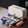 Red-Orange Mountain & Sea Ceramic Tea Set with Tray