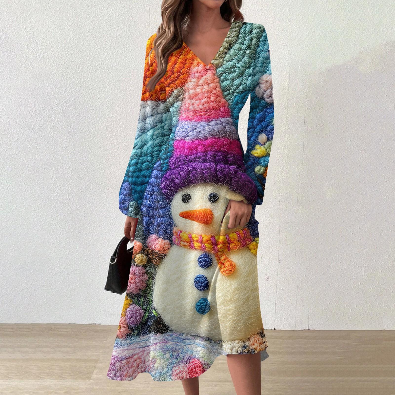 

Женское осенне-зимнее повседневное модное длинное платье с v-образным вырезом и длинным рукавом с принтом XXL