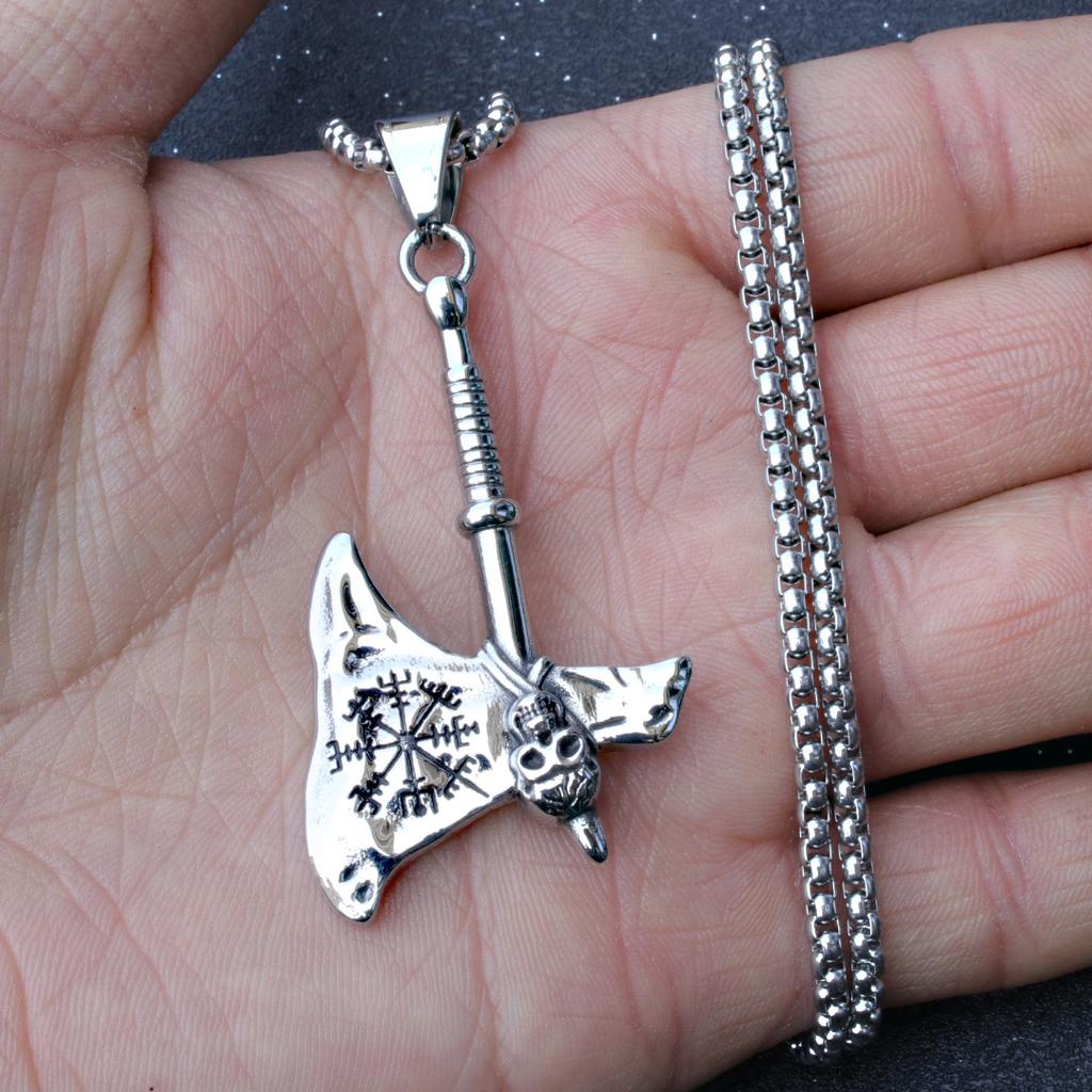 Nordic Viking Ax Titanium Steel Pendant Skull Ax Necklace