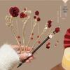 Elegant Red Rose Tassel Hairpin - U-shaped Hair Accessory for Women, Perfect for Updos and Traditional Attire.