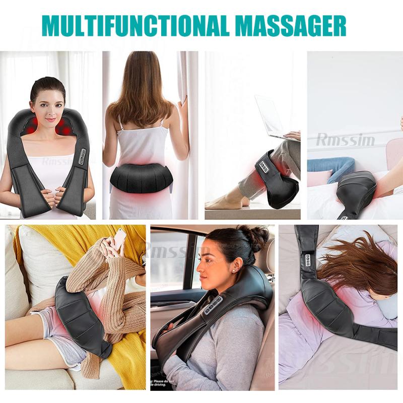 Shiatsu Nacken- und Schultermassagegerät Beheiztes Rückenmassagegerät U-Form Tief Knetendes Elektrisches Massagekissen für Nacken Taille Bein Körper