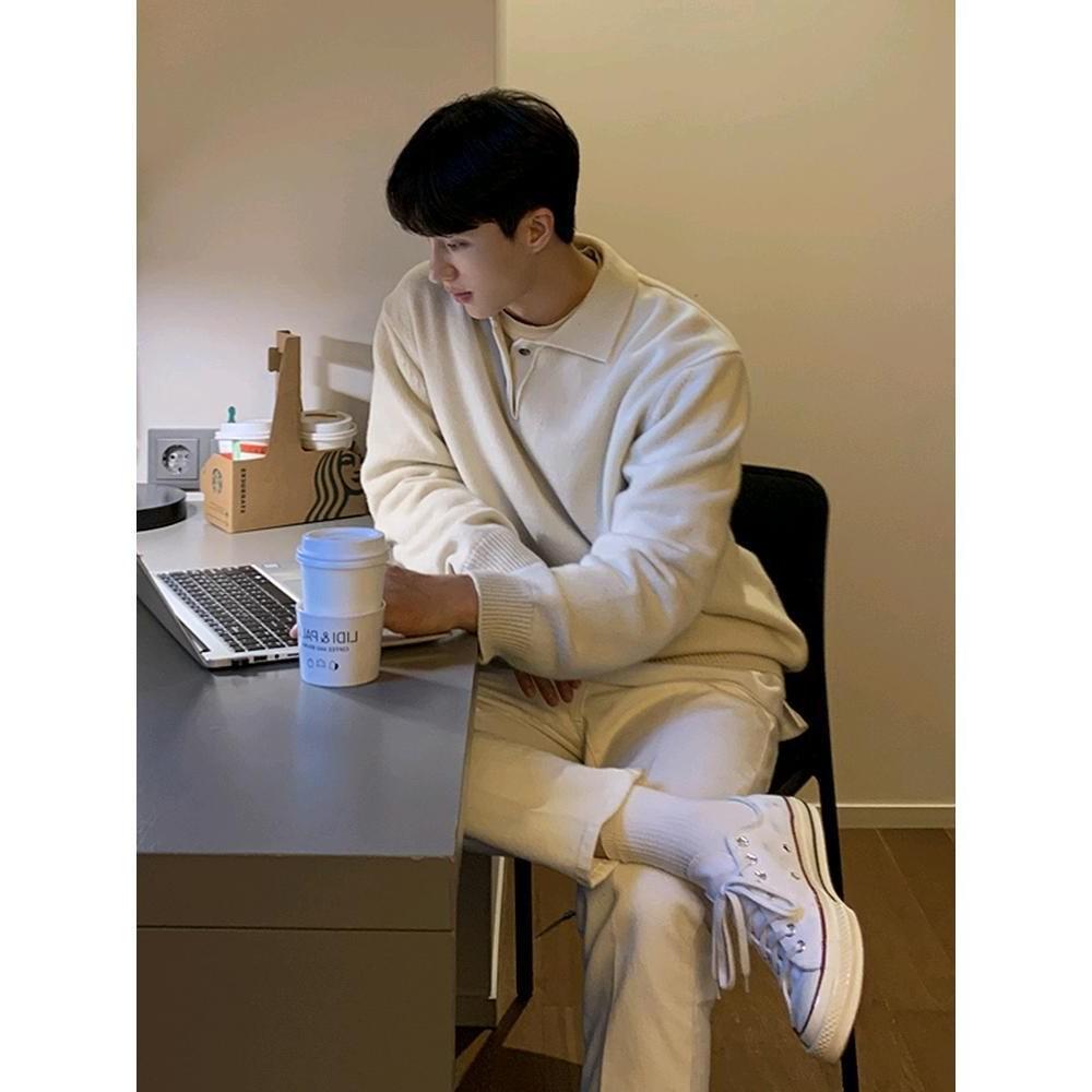 Korean Men's Trendy Polo Collar Lapel Sweater: Skin-Friendly Loose Knitwear