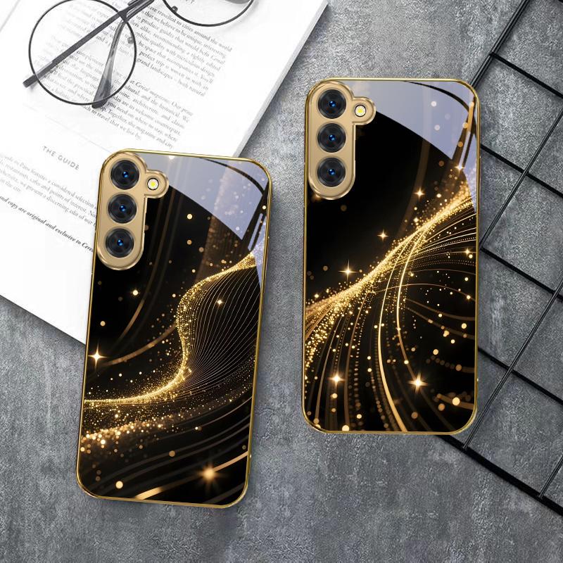Noble Golden Curve For Samsung Galaxy S20 FE S21 S22 S23 Plus S24 Ultra 25Ultra S21+ S9+ S22Plus Golden glass phone case