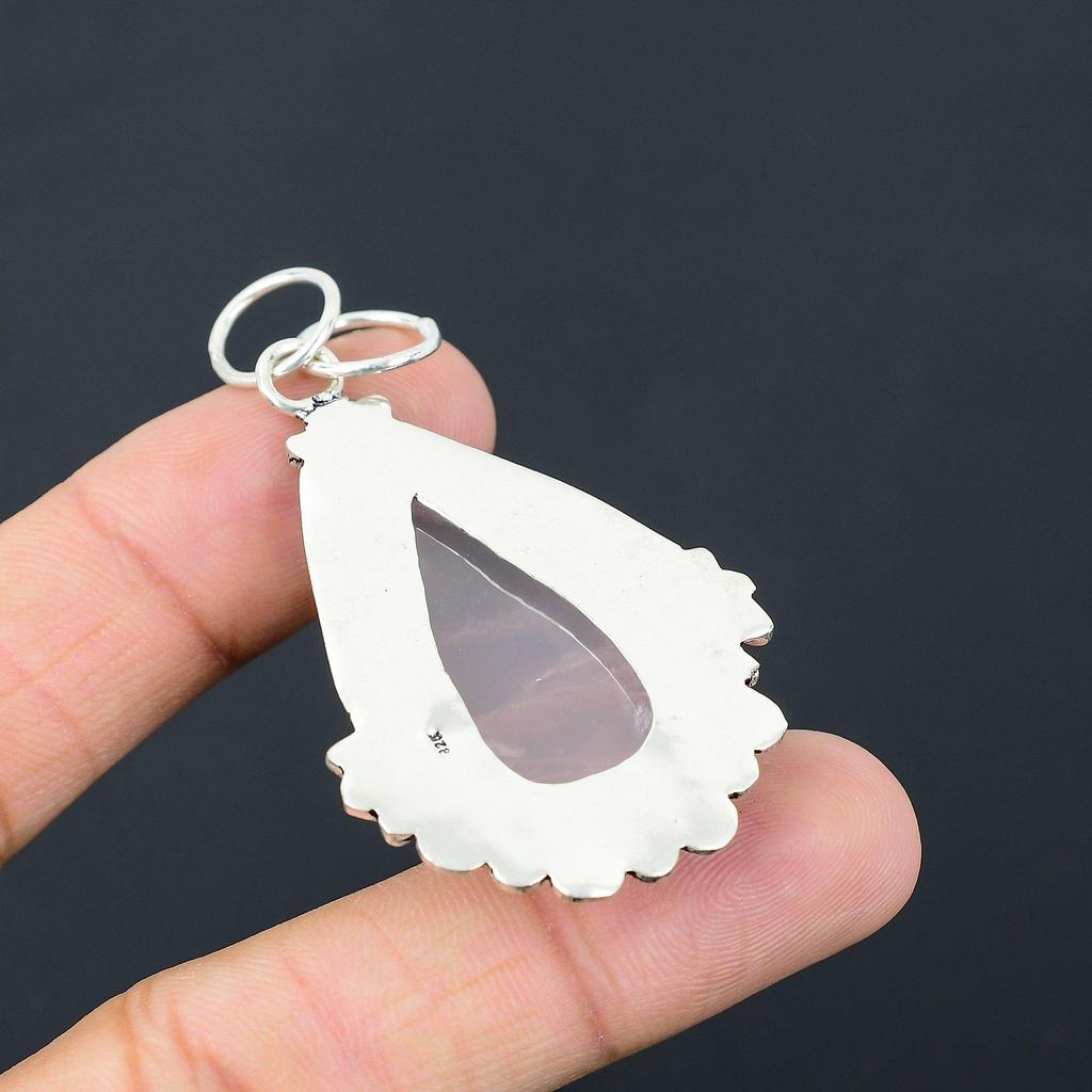 Natural Rose Quartz Gemstone Jewelry 925 Sterling Silver Pendant For Women