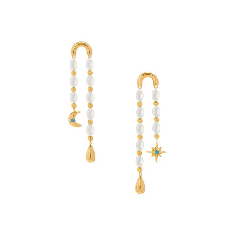 Elegant Lyra Constellation Pearl Earrings - Copper Alloy, Light Luxury Style
