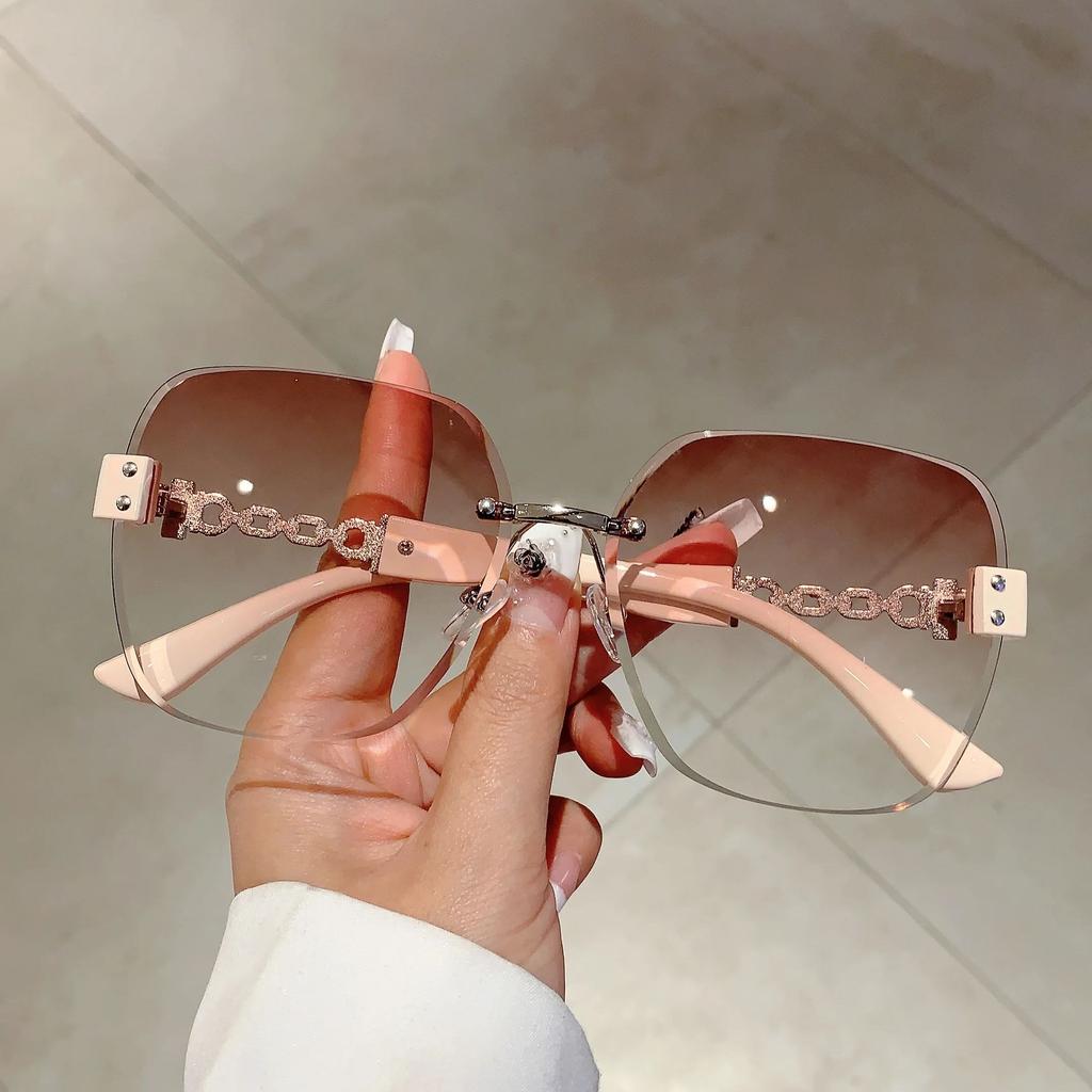 New Oversized Rimless Chain Legs Sunglasses Vintage Men Stylish Fashion Female Shades Luxury Brand Designer Eyewear