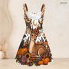 Women Plus Size Off Shoulder Strappy Sleeveless Fitted Waist Ghost Pumpkin Print Flared Dress