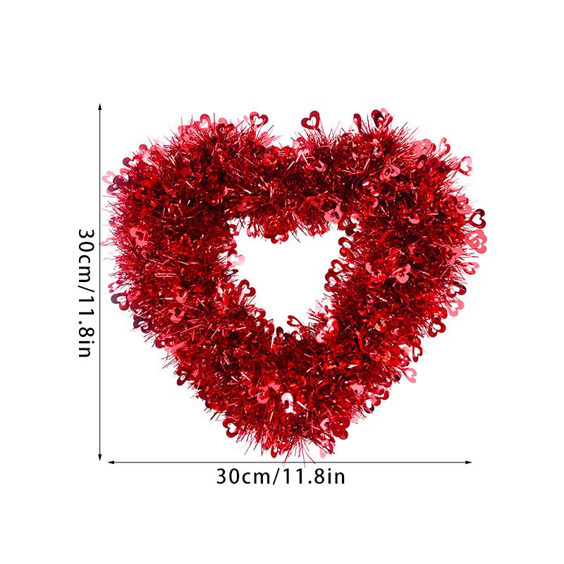 

30cm Red Love Heart Tinsel Garland Wedding Anniversary Hanging Ornament DIY Wreath Pendants For Valentines Day Home Decoration червоний