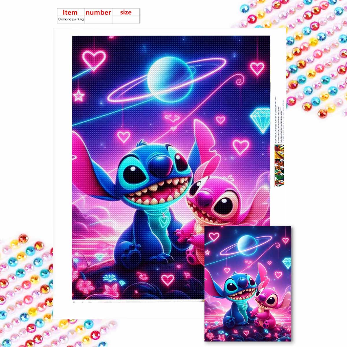 

Полная круглая алмазная живопись Прекрасный Стич и его подруга Искусство Стразы Картина Мозаика DIY 5D Вышивка крестом Домашнее украшение Round 20x30cm