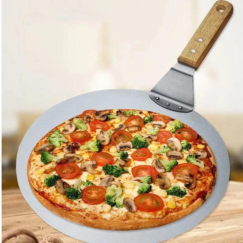 2024 NEW Anti-scalding Pizza Shovels Wooden Handle Round Paddle Spatula Stainless Steel Cake Pastry Baking Tool Kitchen Accessories