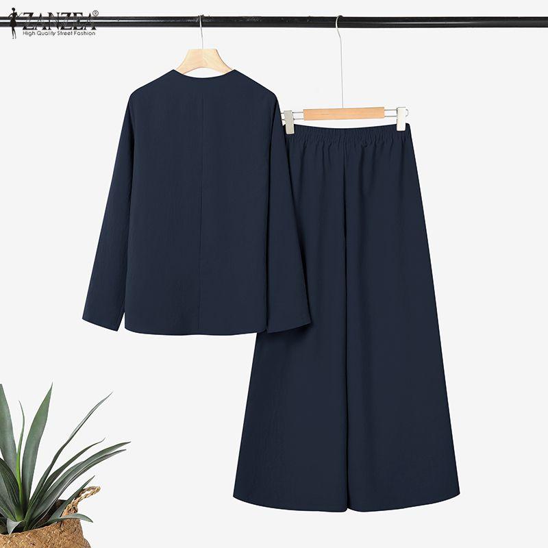 ZANZEA Women Long Sleeve Blouse and Pants Casual Two Piece Suit Sets